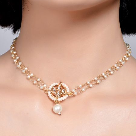 Handcrafted Pearl Bead Double Strand Mirror Choker Necklace